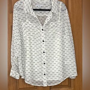 Liz Claiborne White Blouse with Black Bow Print